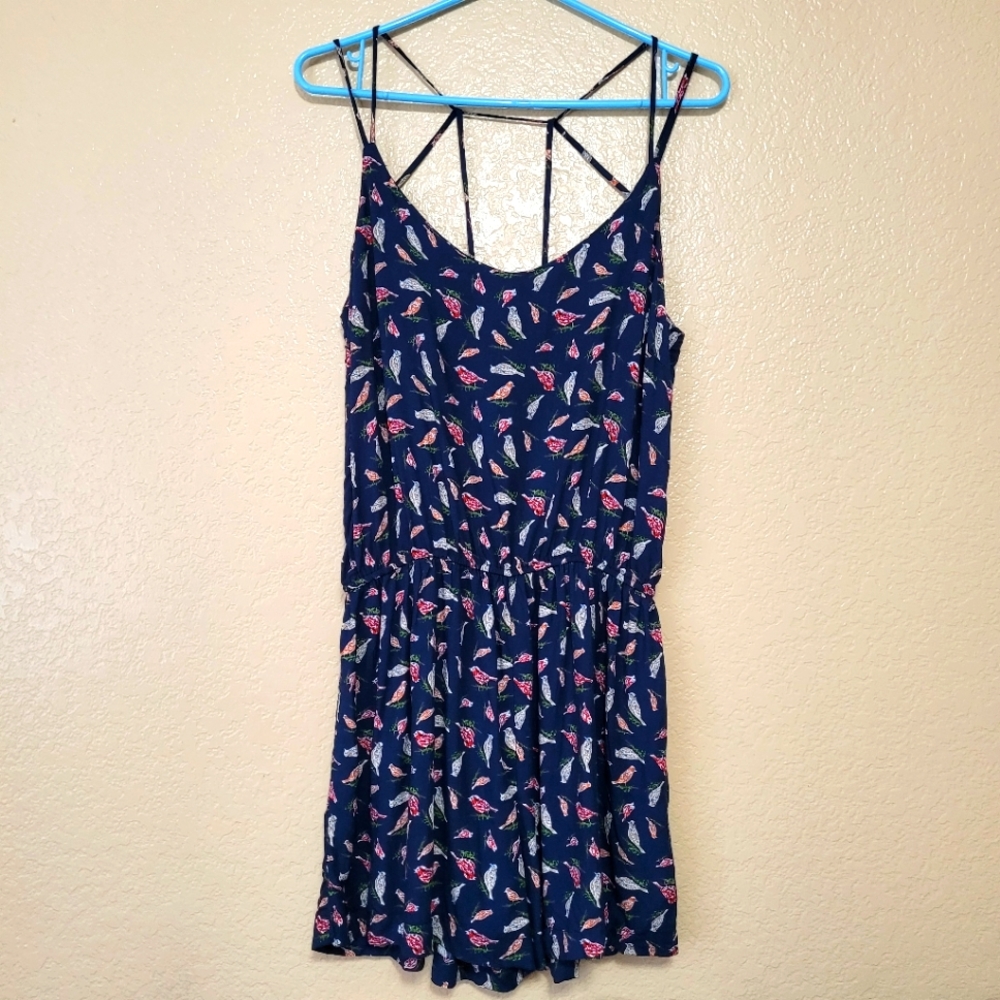 Women Navy Bird Print Rompers Size XL